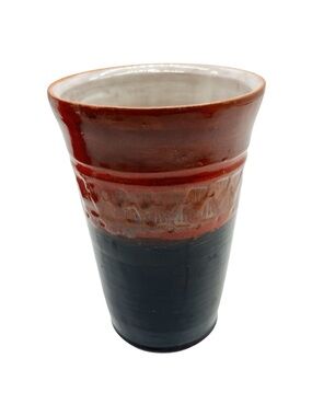 Artisian Style Tumbler Or Vase Two Tone Glaze With Makers Mark